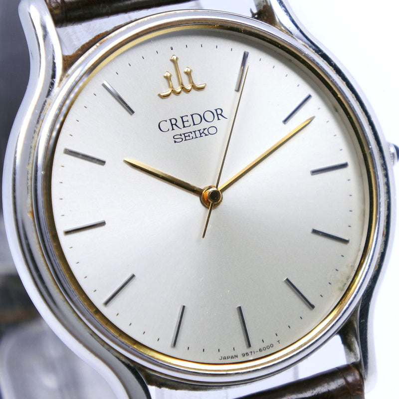 [Seiko] Seiko Credor 9571-6000 Stainless steel x Leather tea Quartz Ladies Silver Dial Watch