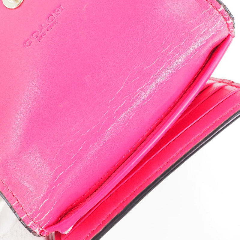 [Coach] Coach signature F87589 IMMJJ leather x PVC Pink Ladies Bi-fold Wallet B-Rank