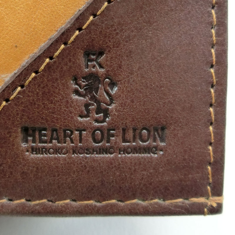 【HIROKO KOSHINO】ヒロコ・コシノ
 HEART OF LION 二つ折り財布
 牛革 キャメル オープン HEART OF LION メンズA-ランク