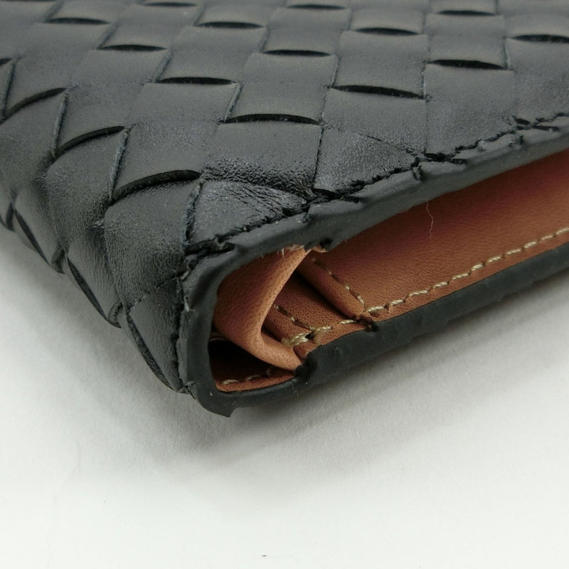 Mesh leather cowhide black men's bi -fold wallet A rank