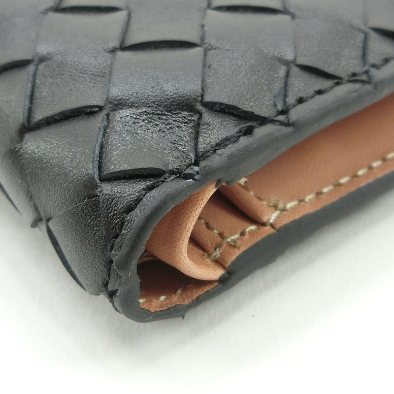 Mesh leather Bi -fold Wallet Cowhide Black Open MESH LEATHER Men's A Rank