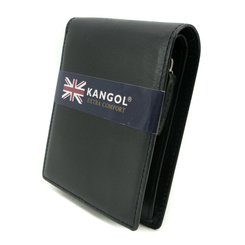 [kangol] kangor bi -fold钱包牛皮黑色敞开的男人