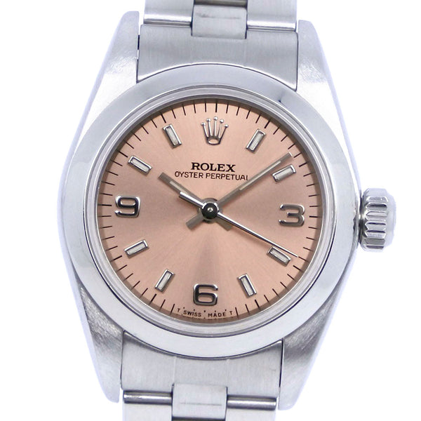 【ROLEX】ロレックス
 オイスターパーペチュアル 67180 ステンレススチール シルバー 自動巻き レディース ピンク文字盤 腕時計
A-ランク