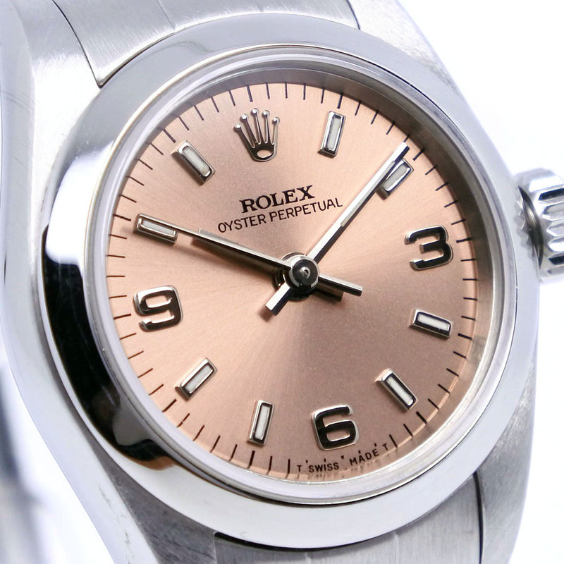 【ROLEX】ロレックス
 オイスターパーペチュアル 67180 ステンレススチール シルバー 自動巻き レディース ピンク文字盤 腕時計
A-ランク