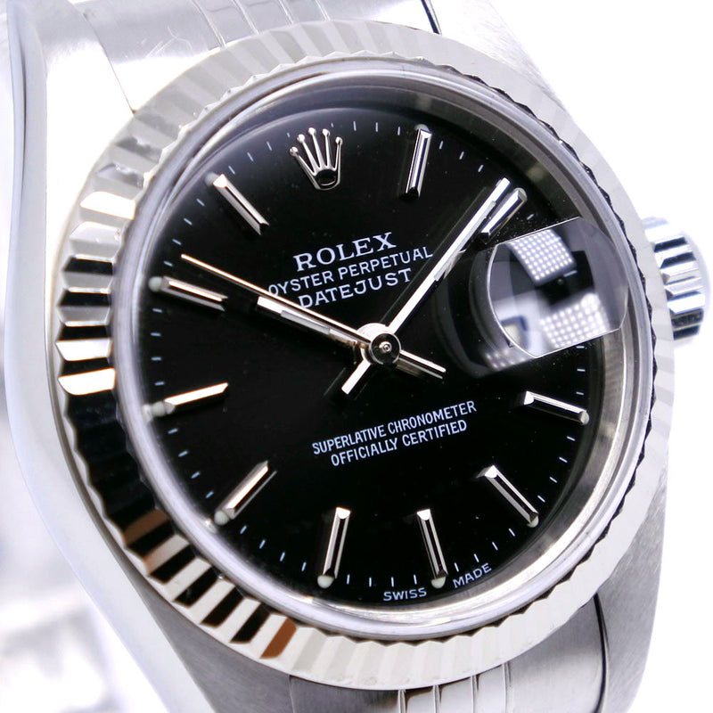 【ROLEX】ロレックス
 デイトジャスト 79174 ステンレススチール×WG シルバー 自動巻き レディース 黒文字盤 腕時計
A-ランク
