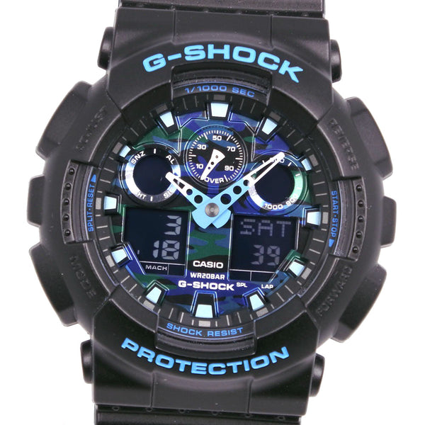 [Casio] Casio G-Shock Blue Camo Flora GA-100CB 스테인레스 스틸 X 합성 수지 검은 쿼츠 월드 타이머 남성 블루 다이얼 시계 랭크