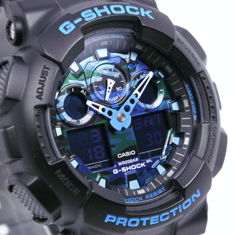 【CASIO】カシオ
 G-SHOCK ブルーカモフラ GA-100CB ステンレススチール×合成樹脂 黒 クオーツ ワールドタイマー メンズ ブルー文字盤 腕時計
Aランク