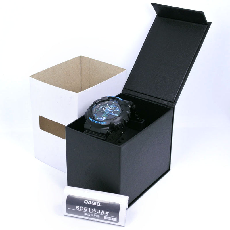 【CASIO】カシオ
 G-SHOCK ブルーカモフラ GA-100CB ステンレススチール×合成樹脂 黒 クオーツ ワールドタイマー メンズ ブルー文字盤 腕時計
Aランク