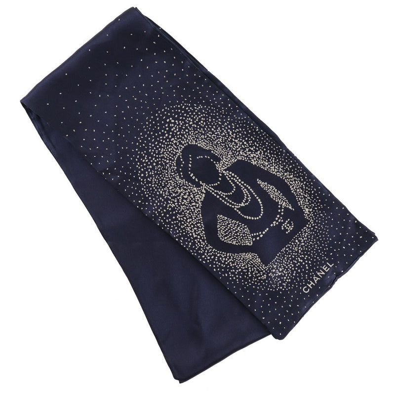[Chanel] Chanel Long Buff Mademoisel Logotipo de seda azul marino Bufanda de damas