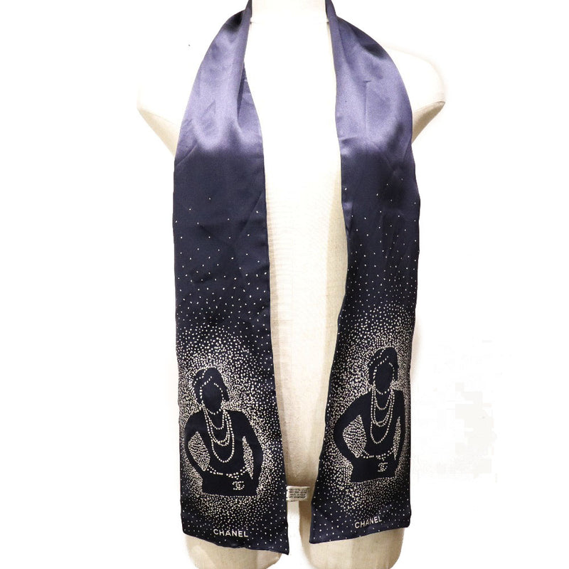 [香奈儿]香奈儿长围巾Mademoisel徽标丝绸海军海军蓝色女士围巾