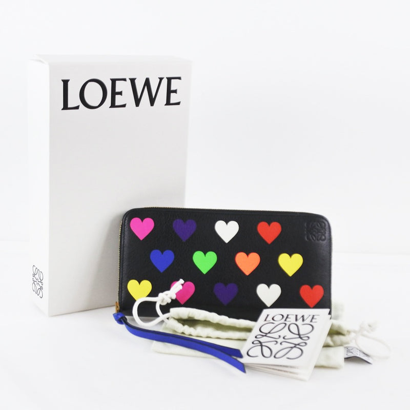 [LOEWE] Loewe Multi Heart Anagram 131.32.T12 Calf Black Ladies Long Wallet