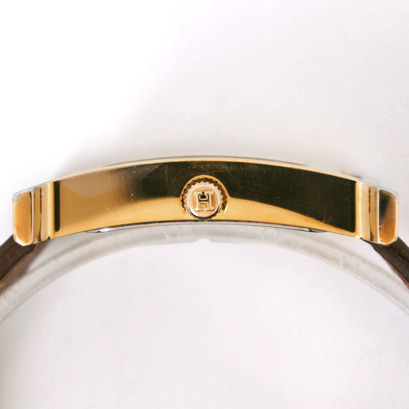[Hermes] Hermes H Watch HH1.501 Goldia de oro x Té de cuero □ L Grandero de cuarzo grabado Boys White Dial Watch
