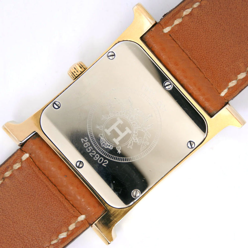 [Hermes] Hermes H Watch HH1.501 Goldia de oro x Té de cuero □ L Grandero de cuarzo grabado Boys White Dial Watch