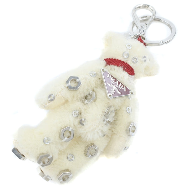 [PRADA] Prada Key Holder Nut Bear 1AR874 Brass White/Red/Silver Ladies Charm A-Rank
