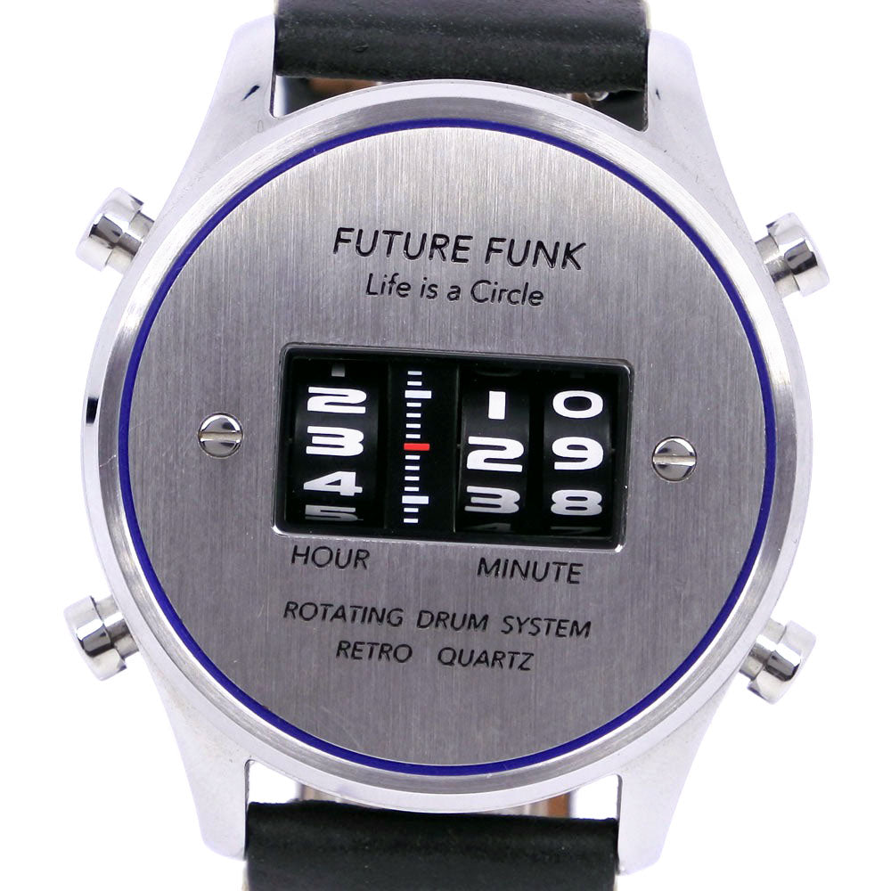 [FUTURE FUNK] Future funk, Drum Watch FF-102SVBU-LBK Stainless steel x  Leather Quartz Anadisy L display Men's Black Dial Watch