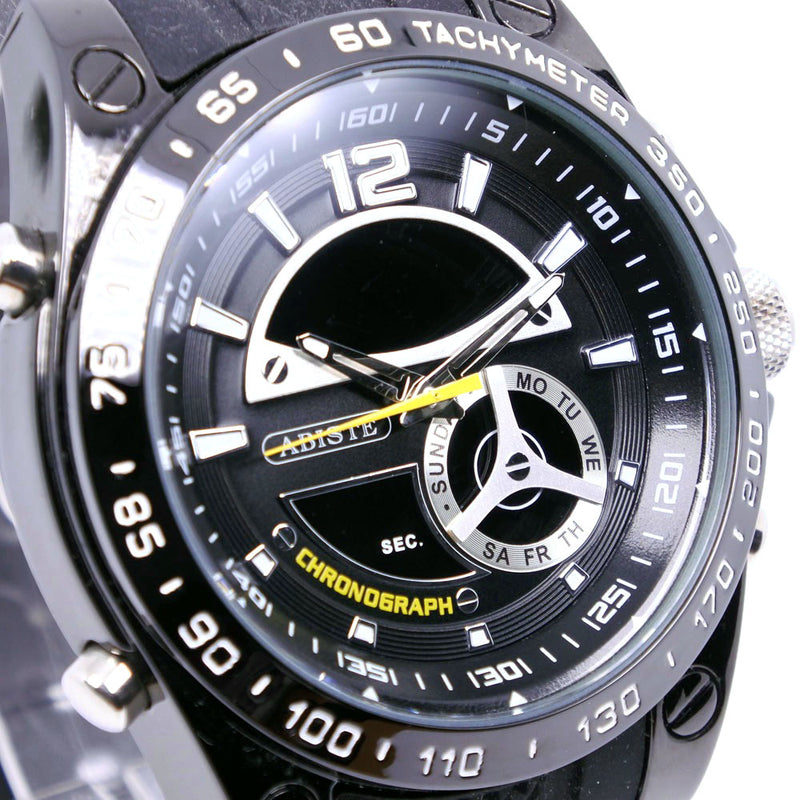 【ABISTE】アビステ
 ステンレススチール 黒 クオーツ メンズ 黒文字盤 腕時計
A-ランク