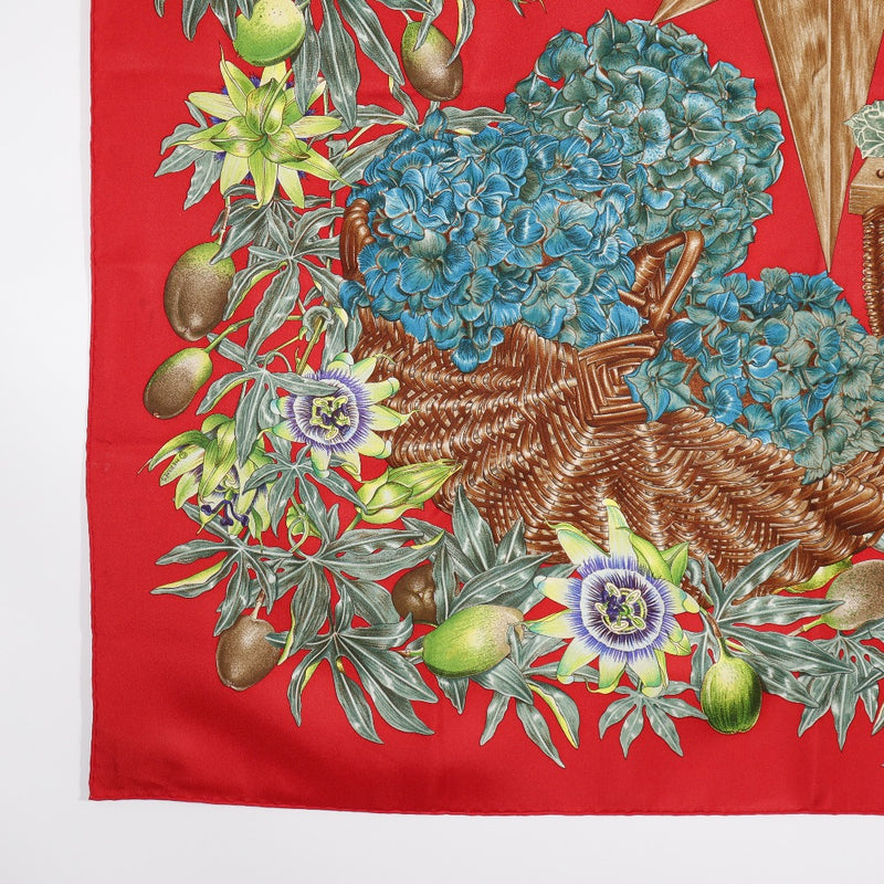 [HERMES] Hermes Care 90 Passiflores Passion Flower Silk Red Ladies Scarf A-Rank
