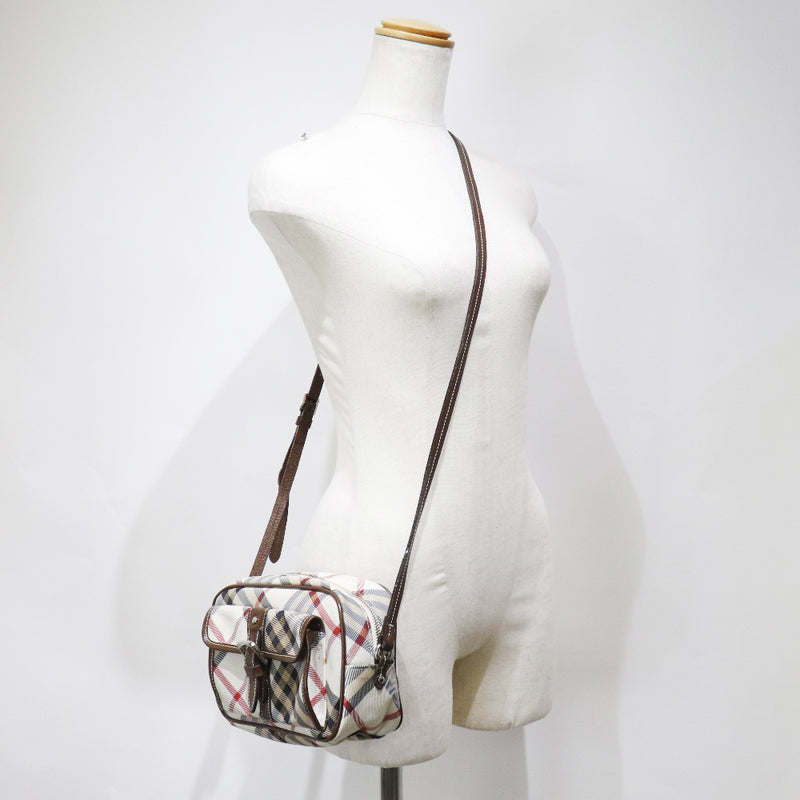 [BURBERRY] Burberry Novacheck ZAE20-410-02 Nylon Canvas x Leather White Ladies Shoulder Bag