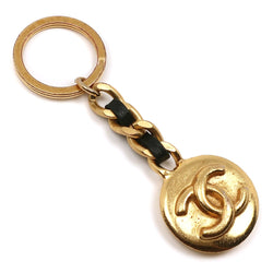 [CHANEL] Chanel key ring Cocomark gold plating x leather 95 A engraved ladies key chain