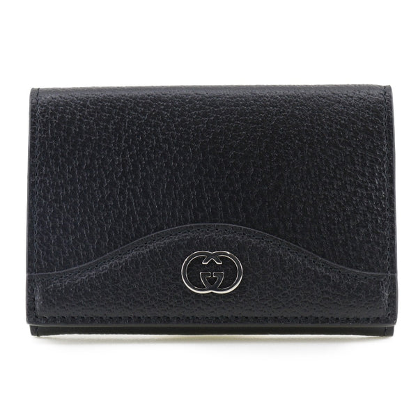 [GUCCI] Gucci Interlocking G Card Case 739425 Leather Black Snap button Interlocking G Unisex S rank