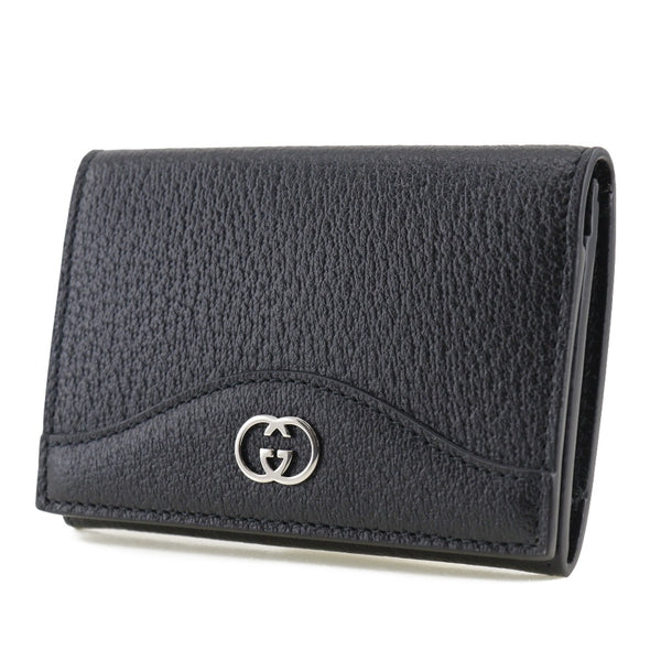 [GUCCI] Gucci Interlocking G Card Case 739425 Leather Black Snap button Interlocking G Unisex S rank