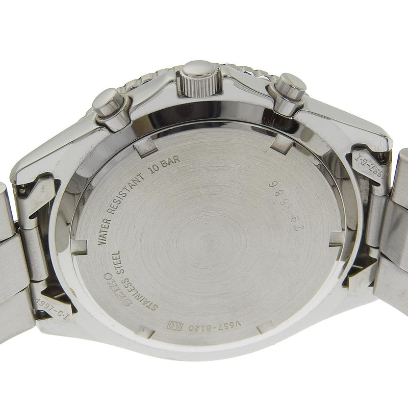 [Seiko] Seiko V657-8120 Stainless steel Steel Silver Quartz Chronograph Men Black Dial Watch A-Rank