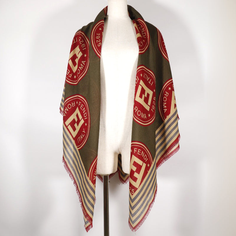 [FENDI] Fendi Shawl Zukka Pattern 1925 Wool x Silk Red/Tea Ladies Stall A Rank