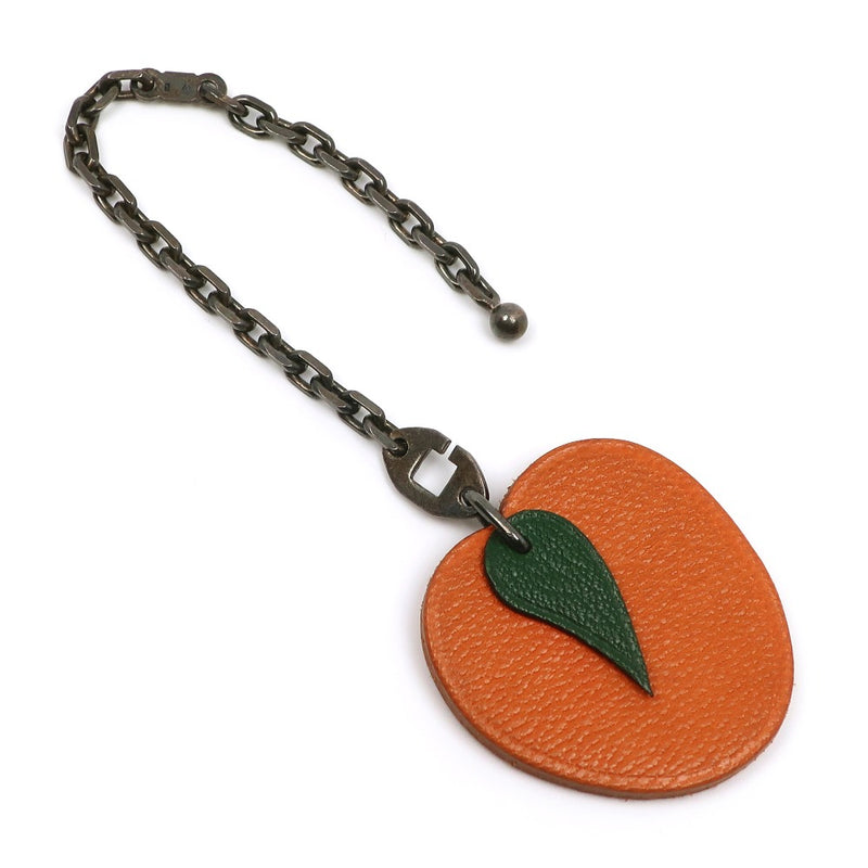 [Hermes] Hermes Fruit Motif de cuero naranja x plata 925 Naranja/Green Ladies encanto