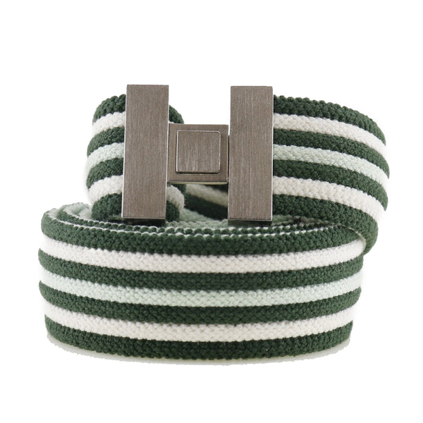 [HERMES] Hermes H logo cotton x polyester x rubber green/white unisex belt A rank