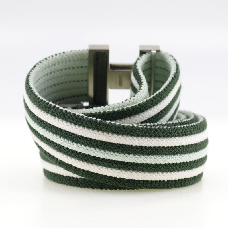 [HERMES] Hermes H logo cotton x polyester x rubber green/white unisex belt A rank