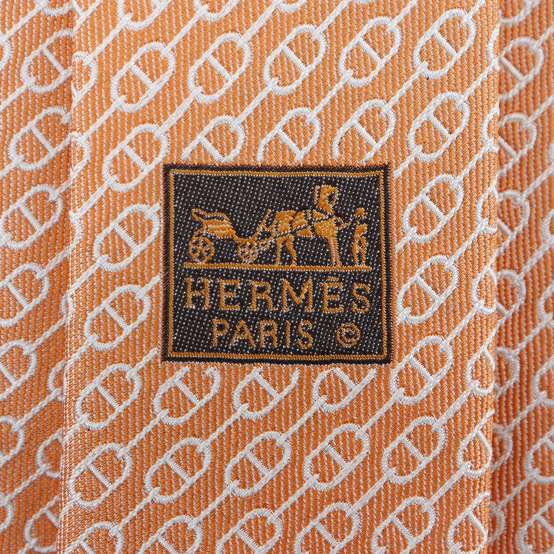Hermes Saint-Tropez Tie Chaine Pattern 659144T Silk Orange Men's
