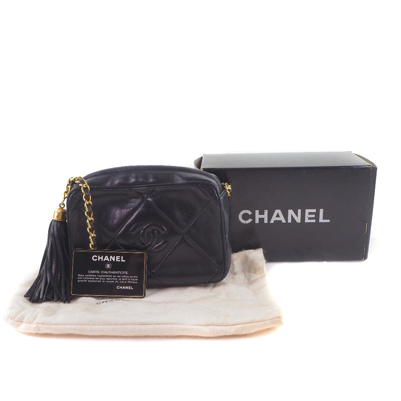 [Chanel] Chanel Cadena Matrasse Fling Ram Piel de la piel Negra Bolsa de hombro A-Rank