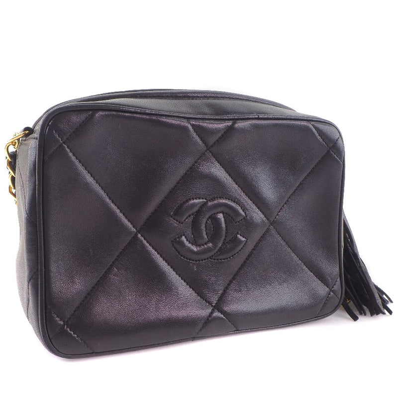 [CHANEL] Chanel Chain Shoulder Matrasse Fringe Ram Skin Black Ladies Shoulder Bag A-Rank