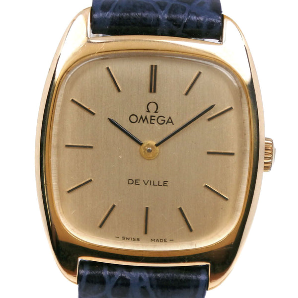 [Omega] Omega 
 Devil/de Ville Watch 
 Cal.625 Stainless steel x Leather Navy hand -rolled gold dial de Ville/de Ville Ladies