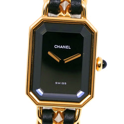 【CHANEL】シャネル プルミエールM H0001 金メッキ×レザー 黒 クオーツ レディース 黒文字盤 腕時計クオーツケース形