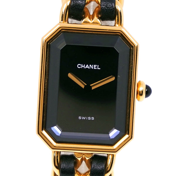 [Chanel] Chanel Premiere M H0001 Gold Placing x Leather Black Quartz Dames Black Cador