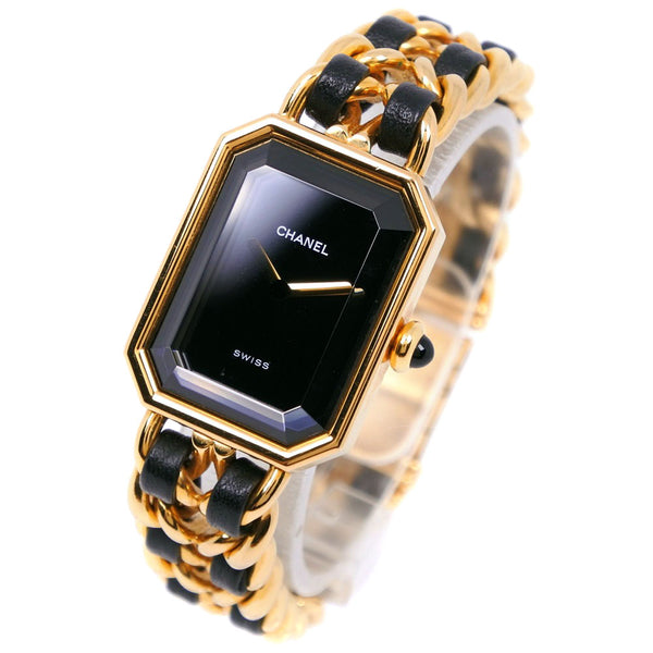 [Chanel] Chanel Premiere M H0001 Gold Placing x Leather Black Quartz Dames Black Cador