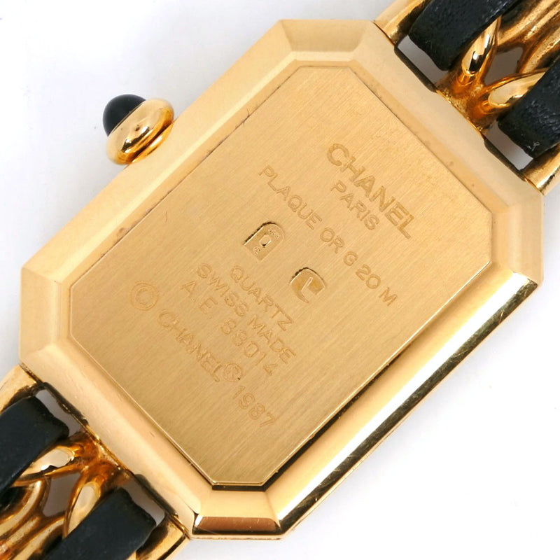 【CHANEL】シャネル プルミエールM H0001 金メッキ×レザー 黒 クオーツ レディース 黒文字盤 腕時計クオーツケース形