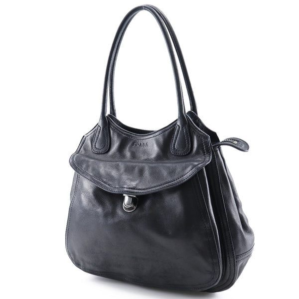 [PRADA] Prada Shoulder Bag BR1407 Leather NERO Black Shoulder A5 Fastener Ladies