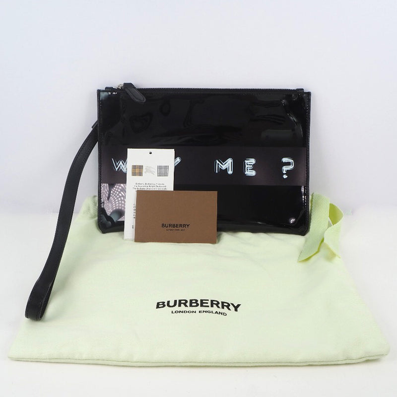 [Burberry] Burberry Pouch ¿Por qué yo? 8020739 Patente de cuero de cuero negro Bolso de embrague de damas A Rank