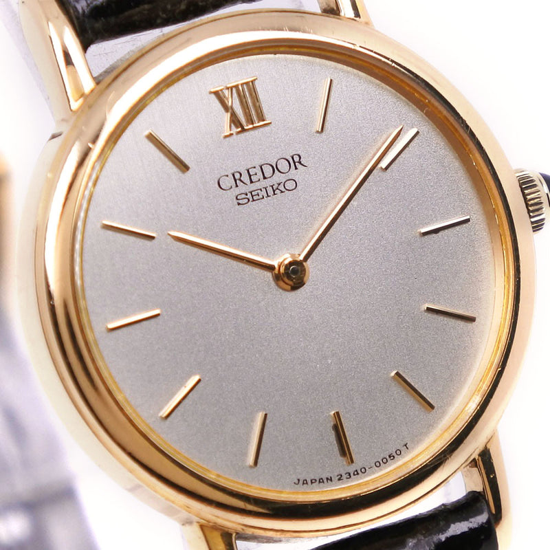 【SEIKO】セイコー
 クレドール  2340-0030 K18イエローゴールド×レザー ゴールド クオーツ アナログ表示 レディース シルバー文字盤 腕時計