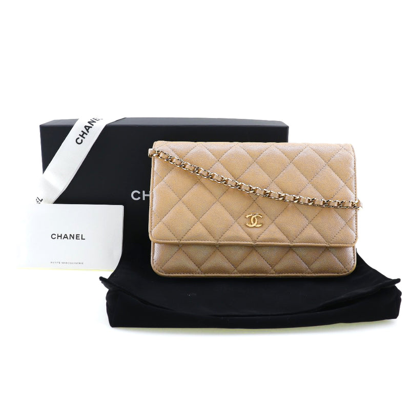 [CHANEL] Chanel 
 Classic chain wallet chain wallet 
 Matrasse Long Wallet Calf x Caviar Skin Beige Snap Button Classic Chain Wallet Ladies