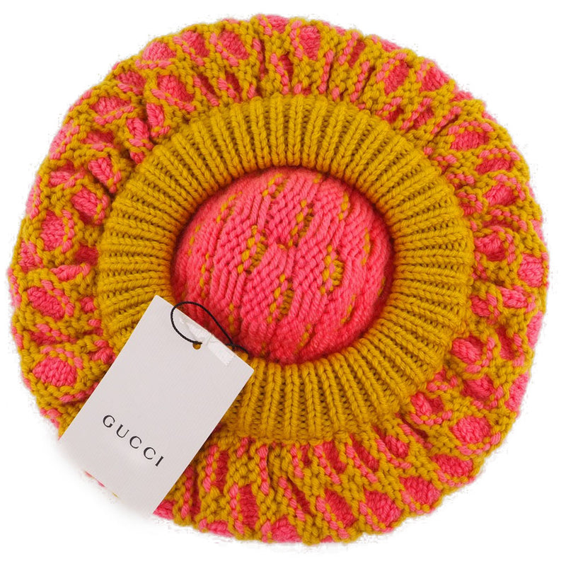 [Gucci] Gucci 
 Boina de sombrero de punto 
 Hat de punto rosa de lana Damas A+Rango