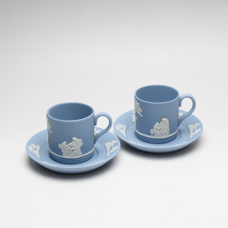 【Wedgwood】ウェッジウッド
 ジャスパー デミタスカップ＆ソーサー×2 ライトブルー _ 食器
Sランク