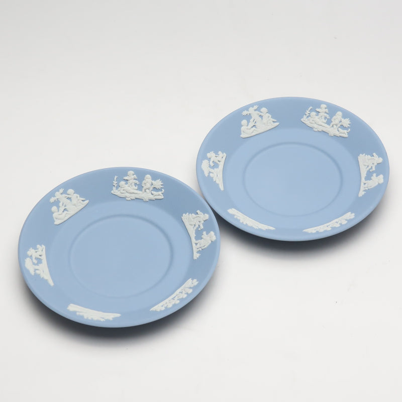 【Wedgwood】ウェッジウッド
 ジャスパー デミタスカップ＆ソーサー×2 ライトブルー _ 食器
Sランク