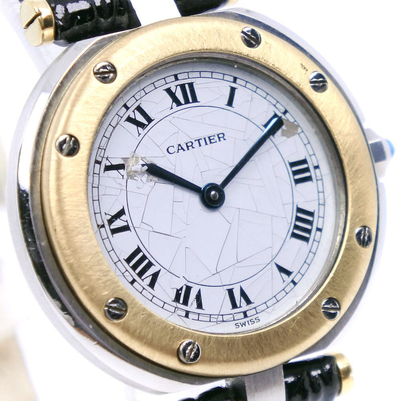 CARTIER】カルティエ サントスラウンドSM ステンレススチール×K18イエローゴールド シルバー/ゴールド クオーツ アナログ表示 –  KYOTO NISHIKINO