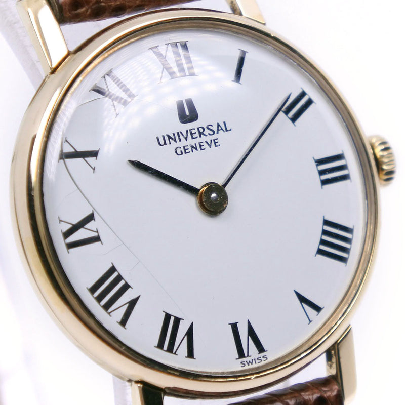 【Universal Genve】ユニバーサル・ジュネーブ
 cal.1-42 542609 ステンレススチール×レザー ゴールド 手巻き レディース 白文字盤 腕時計
B-ランク