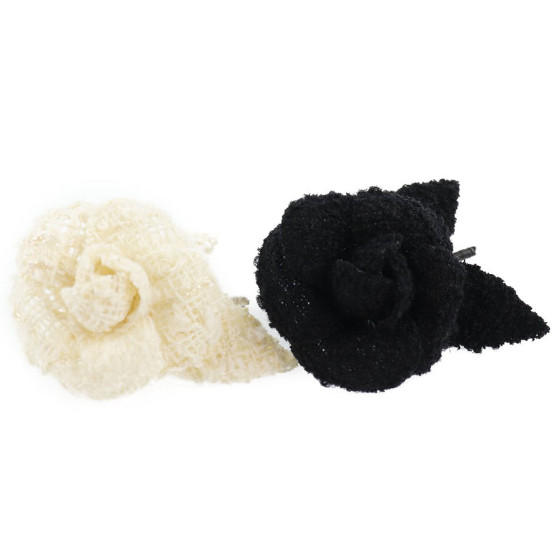[Chanel] Chanel Corsage 2 puntos Conjunto de Camellia Tweed Black Ladies Broo A Rank