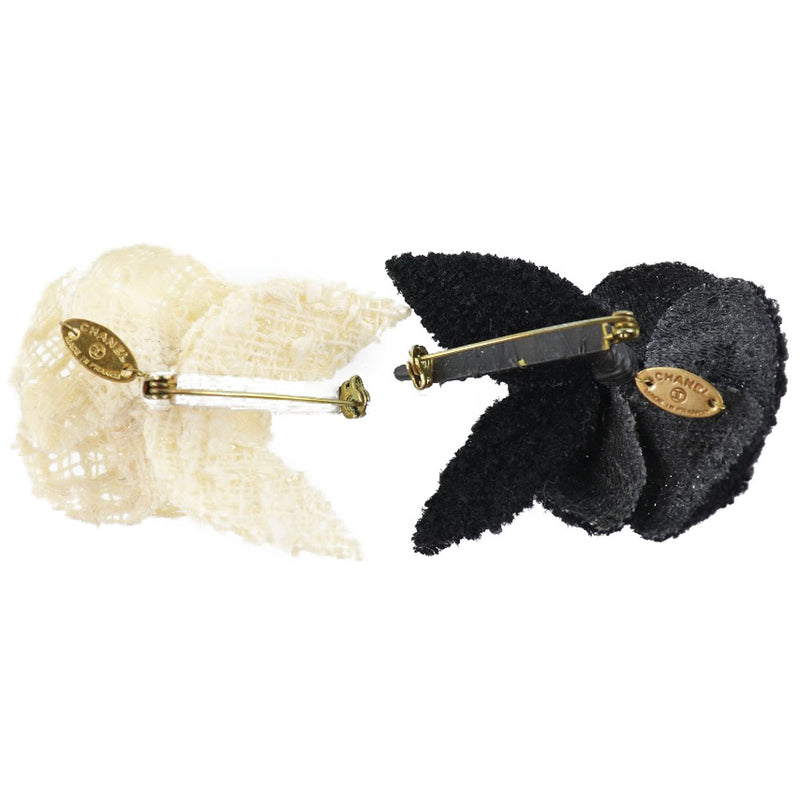 [CHANEL] Chanel Corsage 2 Points Set Camellia Tweed Black Ladies Broo A Rank