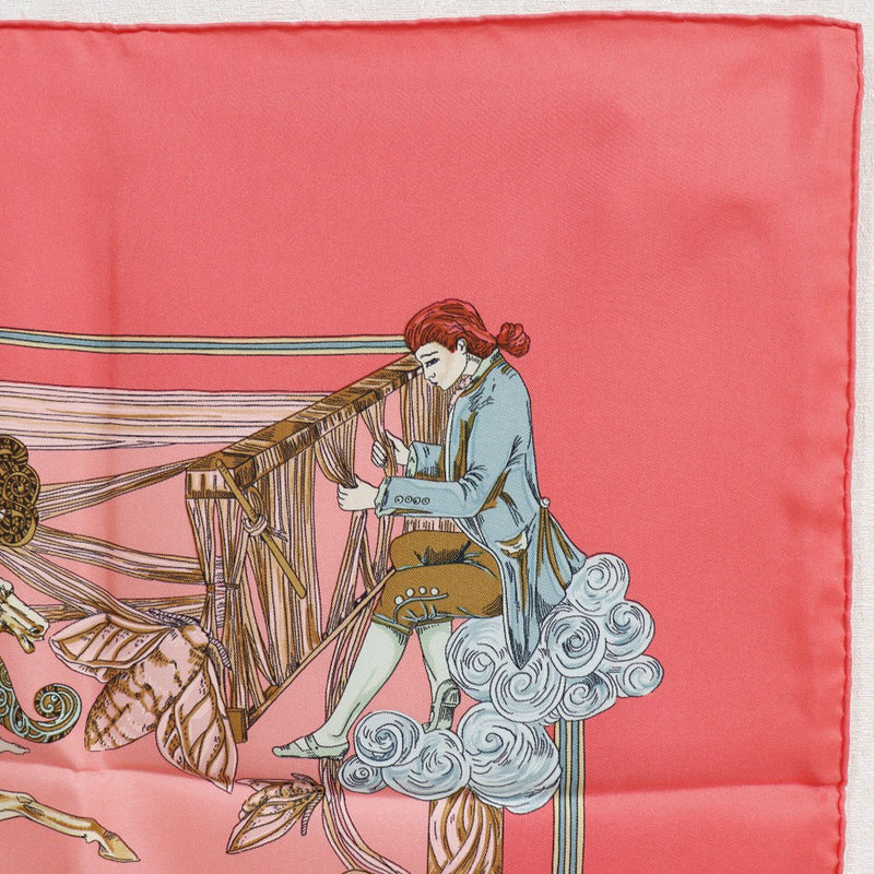 【HERMES】エルメス
 カレ90 Au FIL de la SOIE 絹糸の赴くままに シルク ピンク レディース スカーフ
A+ランク